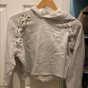 PINK grey cropped hoodie